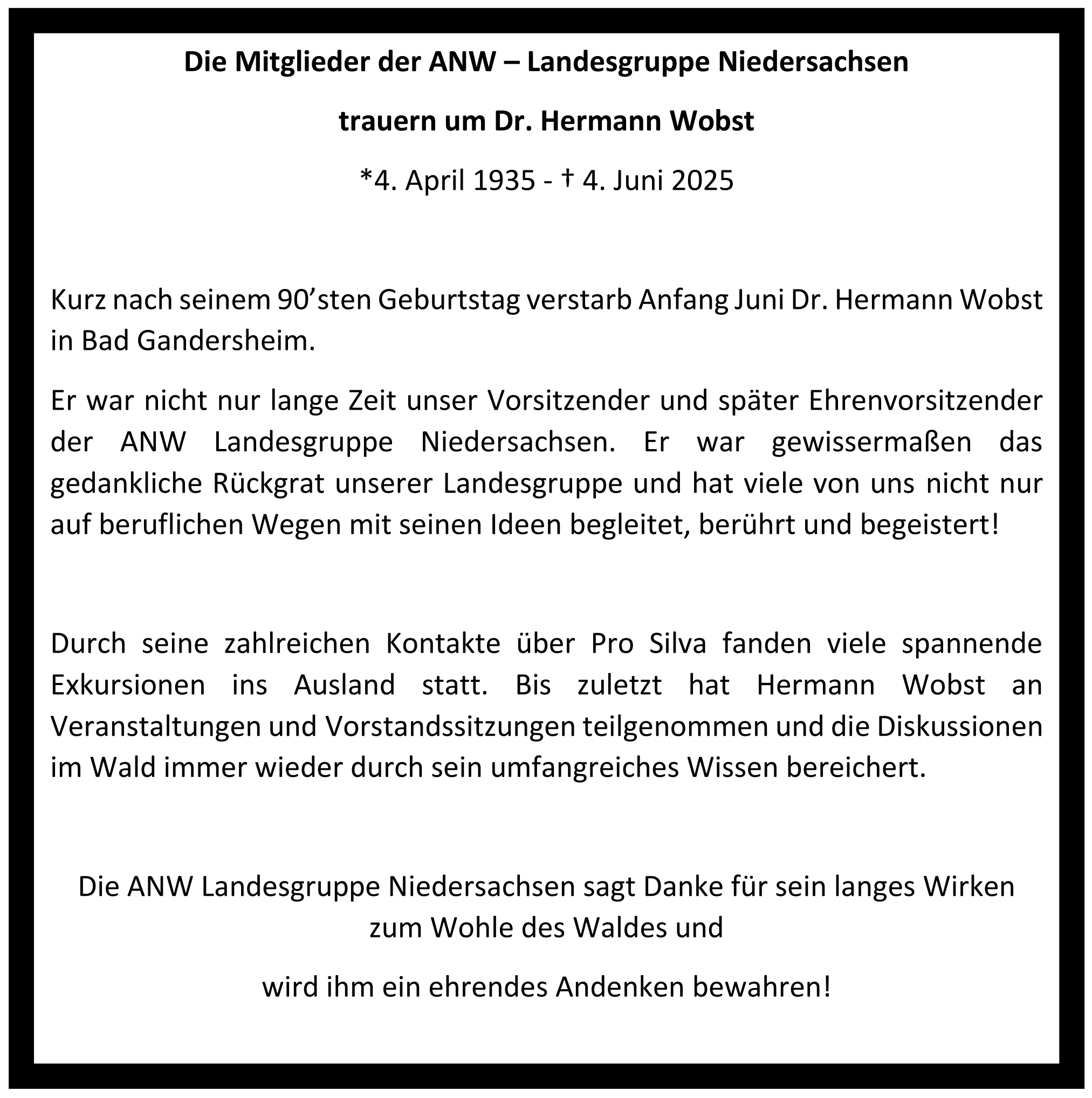 Nachruf Hermann Wobst